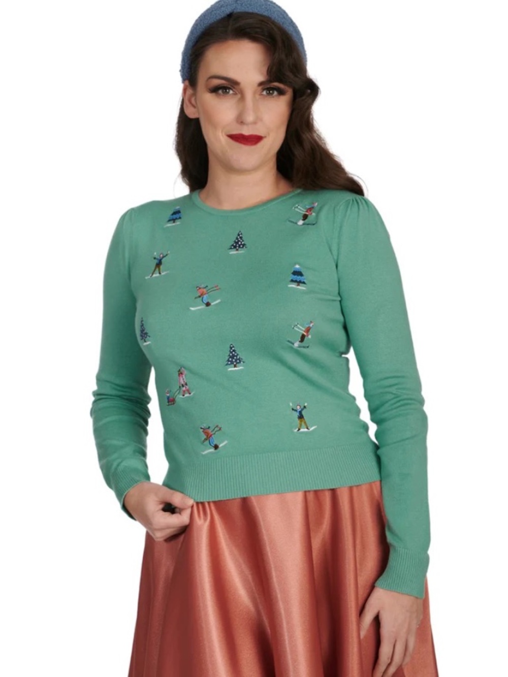 RoyalMonk Green Embroidered Ski Snow Day Long Sleeve Holiday Sweater SZ 4XL